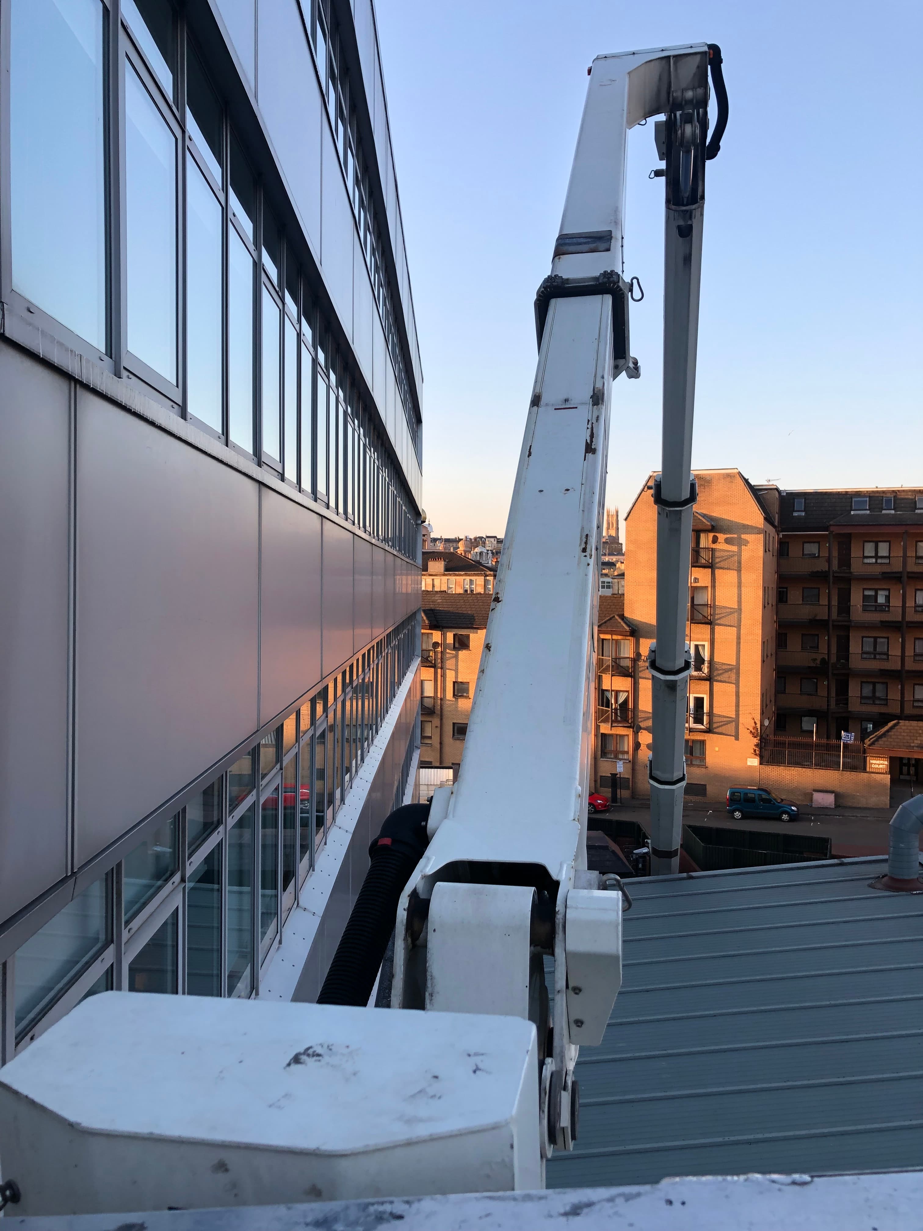 MEWP cherry picker access for window cleaning