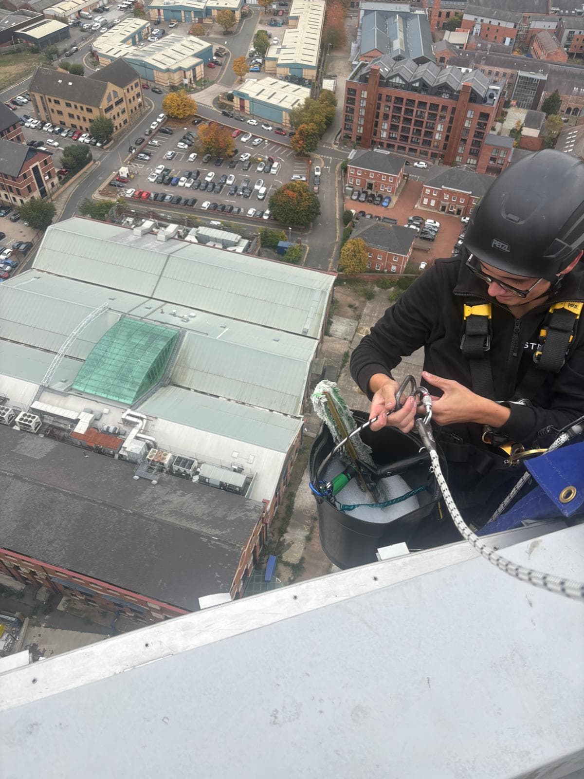 Struan IRATA rope access technician working at height on high-rise building